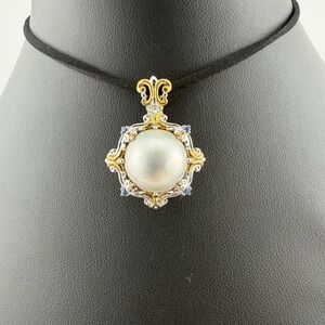 Michael Zalitutti NH Mabe Pearl Pendant 925 Silver Sapphire Ornate Filigree